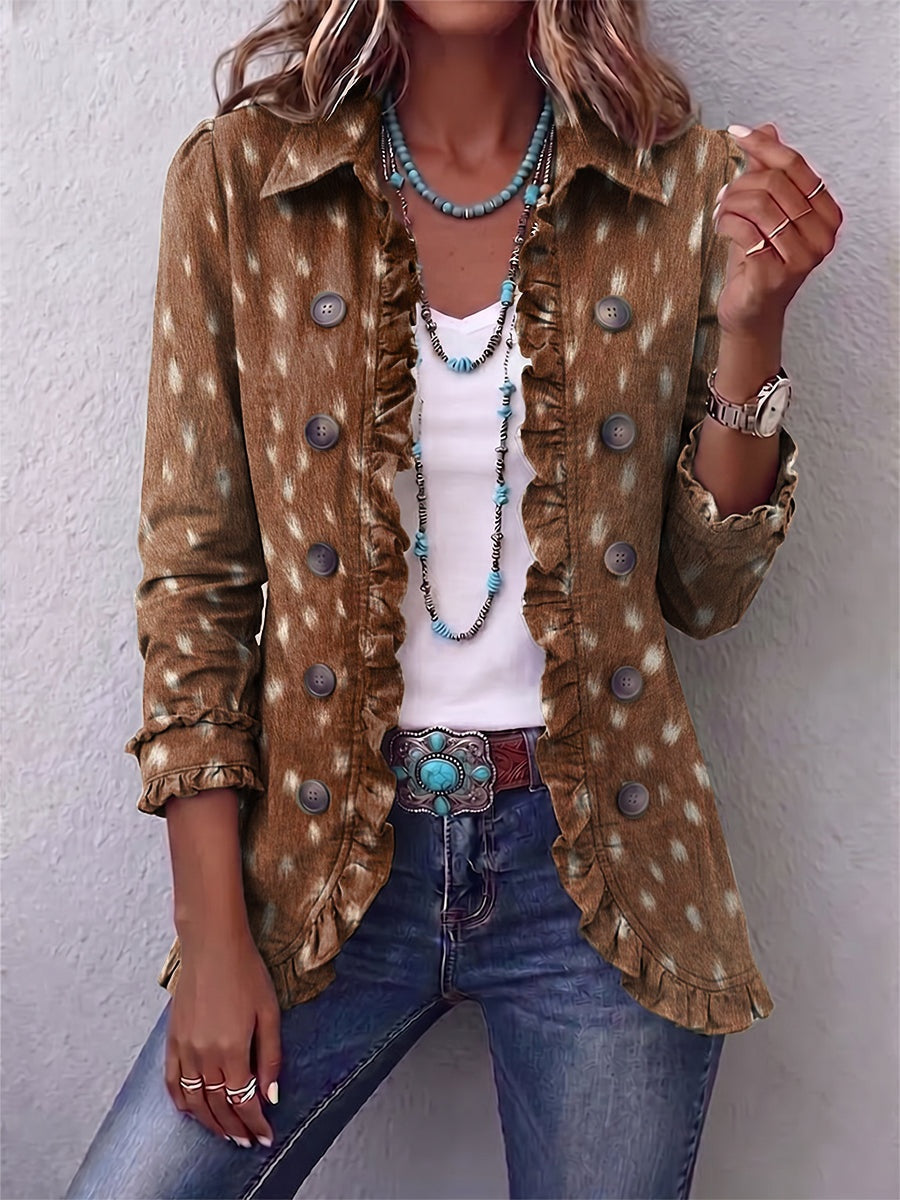 Antonia | Jeansjacke Damen Leoparden-Print Lang Druckknöpfe