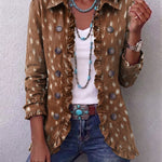 Antonia | Jeansjacke Damen Leoparden-Print Lang Druckknöpfe