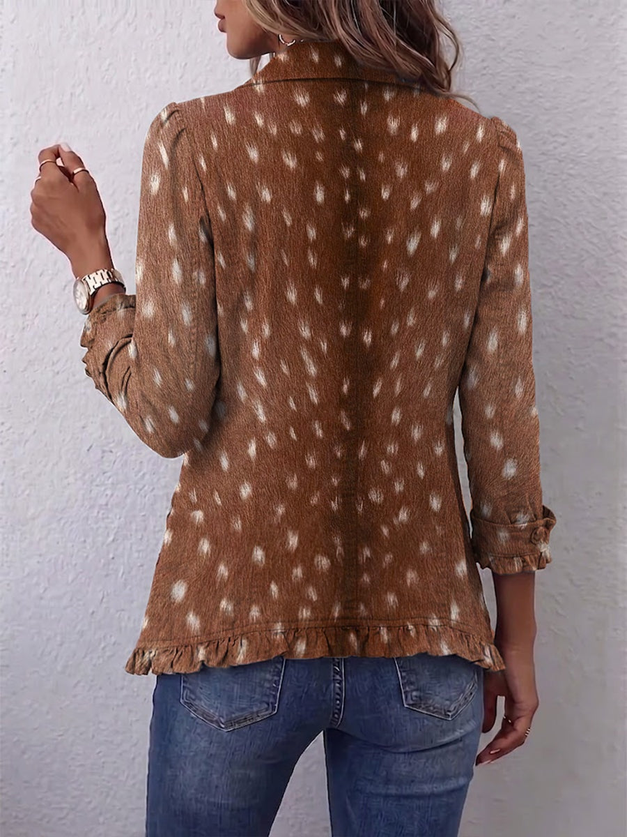 Antonia | Jeansjacke Damen Leoparden-Print Lang Druckknöpfe