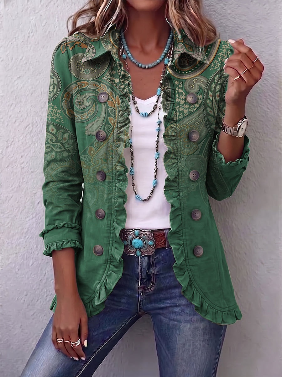 Antonia | Jeansjacke Damen Leoparden-Print Lang Druckknöpfe