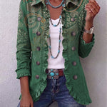 Antonia | Jeansjacke Damen Leoparden-Print Lang Druckknöpfe