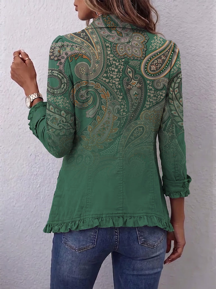 Antonia | Jeansjacke Damen Leoparden-Print Lang Druckknöpfe