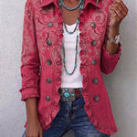 Antonia | Jeansjacke Damen Leoparden-Print Lang Druckknöpfe