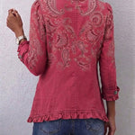 Antonia | Jeansjacke Damen Leoparden-Print Lang Druckknöpfe