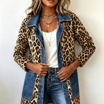 Antonia | Jeansjacke Damen Leoparden-Print Lang Druckknöpfe