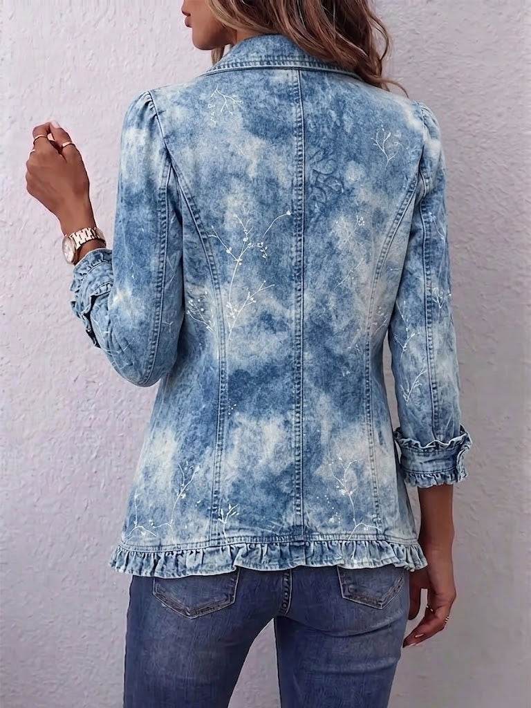 Antonia | Jeansjacke Damen Leoparden-Print Lang Druckknöpfe