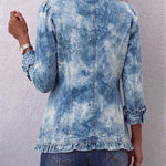 Antonia | Jeansjacke Damen Leoparden-Print Lang Druckknöpfe