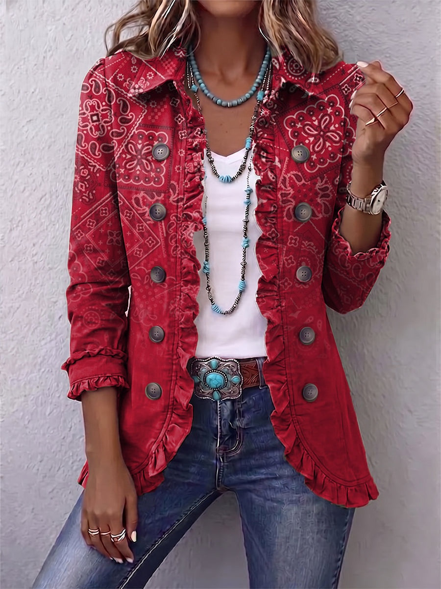 Antonia | Jeansjacke Damen Leoparden-Print Lang Druckknöpfe