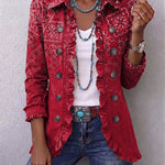 Antonia | Jeansjacke Damen Leoparden-Print Lang Druckknöpfe