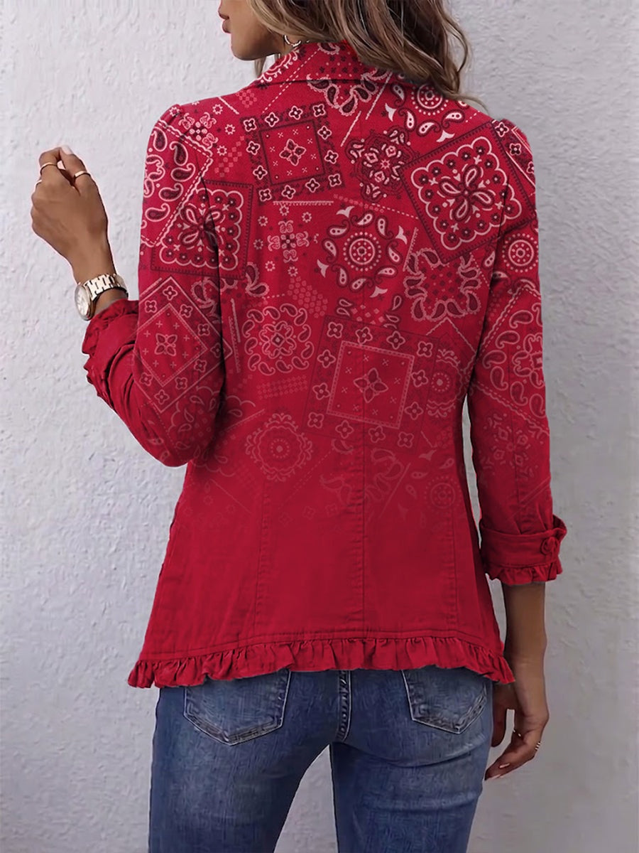 Antonia | Jeansjacke Damen Leoparden-Print Lang Druckknöpfe
