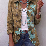 Antonia | Jeansjacke Damen Leoparden-Print Lang Druckknöpfe