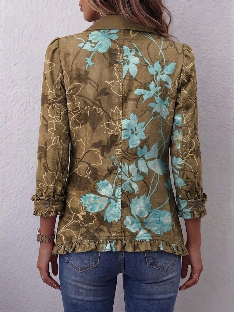 Antonia | Jeansjacke Damen Leoparden-Print Lang Druckknöpfe