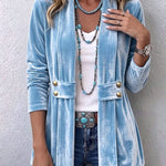 Antonia | Jeansjacke Damen Leoparden-Print Lang Druckknöpfe