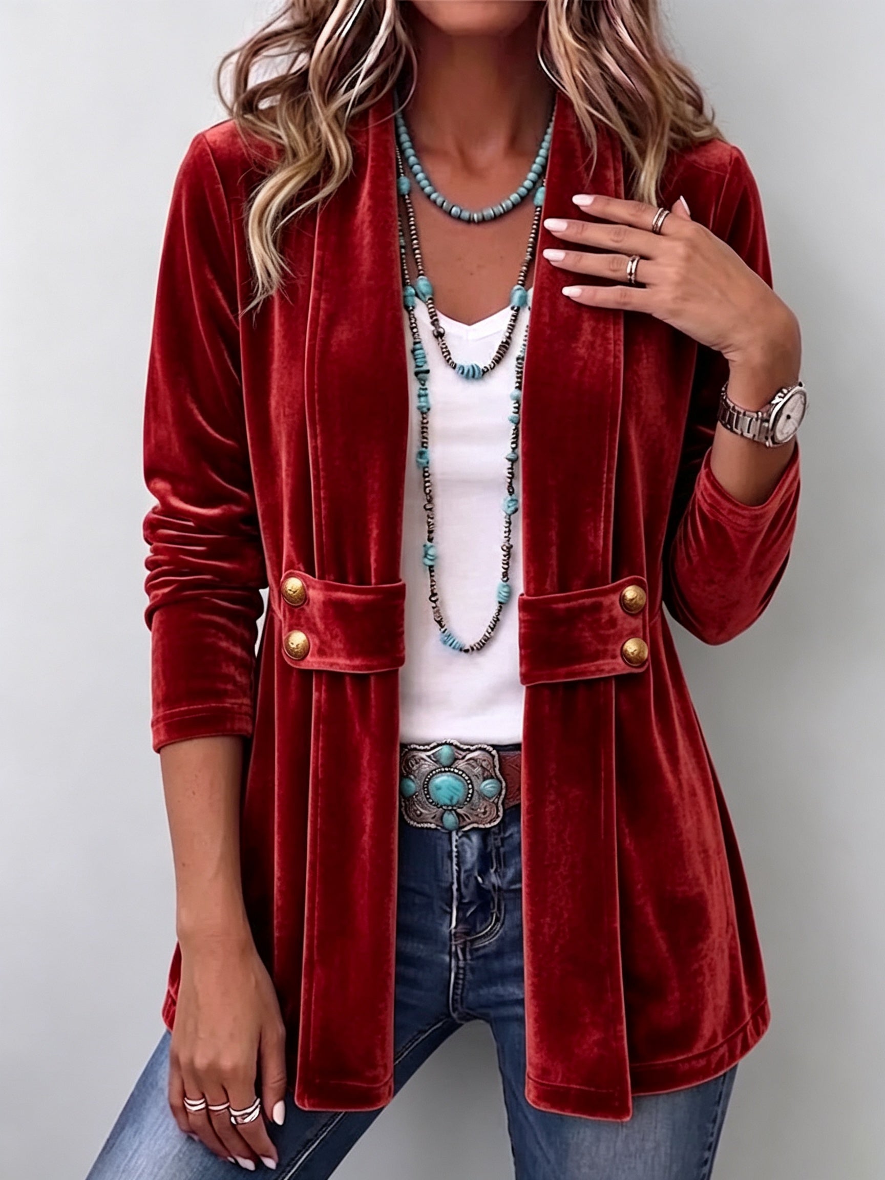 Antonia | Jeansjacke Damen Leoparden-Print Lang Druckknöpfe