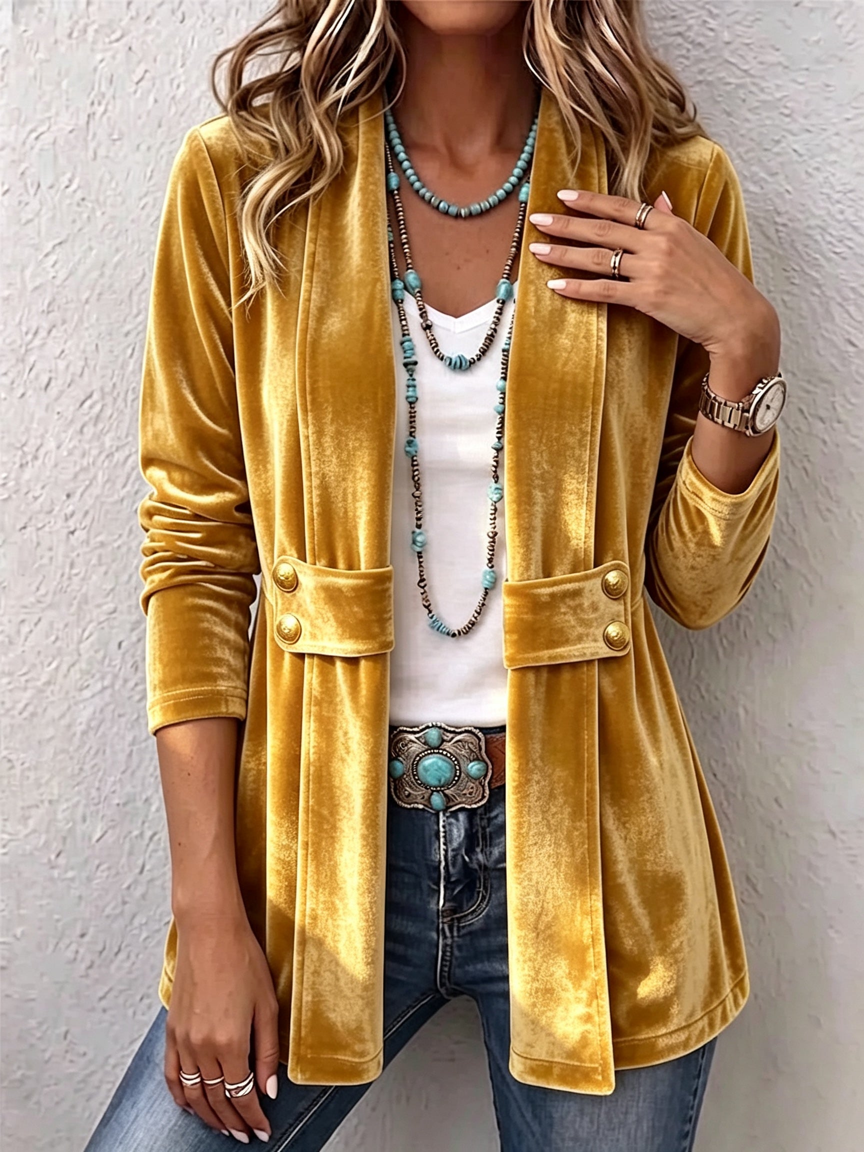 Antonia | Jeansjacke Damen Leoparden-Print Lang Druckknöpfe