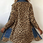 Antonia | Jeansjacke Damen Leoparden-Print Lang Druckknöpfe