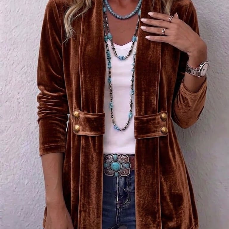 Antonia | Jeansjacke Damen Leoparden-Print Lang Druckknöpfe