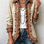 Antonia | Jeansjacke Damen Leoparden-Print Lang Druckknöpfe
