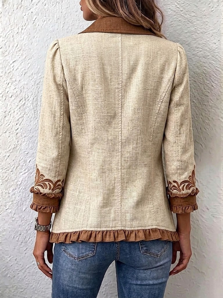 Antonia | Jeansjacke Damen Leoparden-Print Lang Druckknöpfe