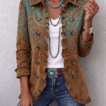 Antonia | Jeansjacke Damen Leoparden-Print Lang Druckknöpfe