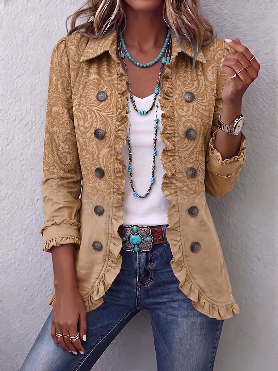 Antonia | Jeansjacke Damen Leoparden-Print Lang Druckknöpfe