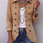 Antonia | Jeansjacke Damen Leoparden-Print Lang Druckknöpfe