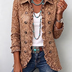 Antonia | Jeansjacke Damen Leoparden-Print Lang Druckknöpfe