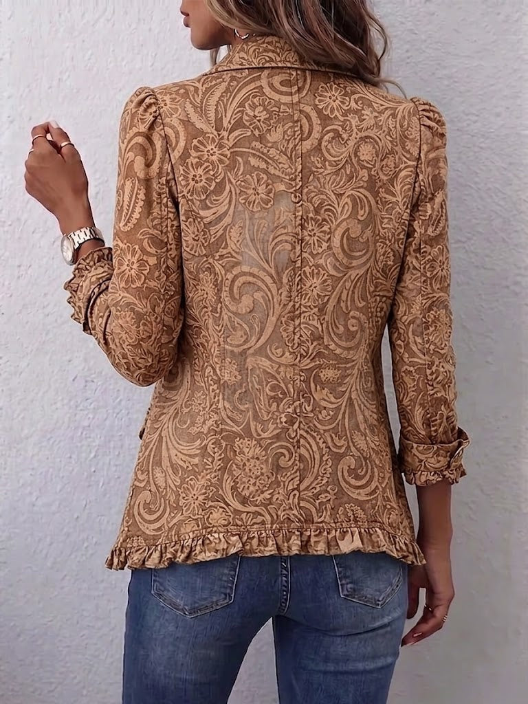 Antonia | Jeansjacke Damen Leoparden-Print Lang Druckknöpfe