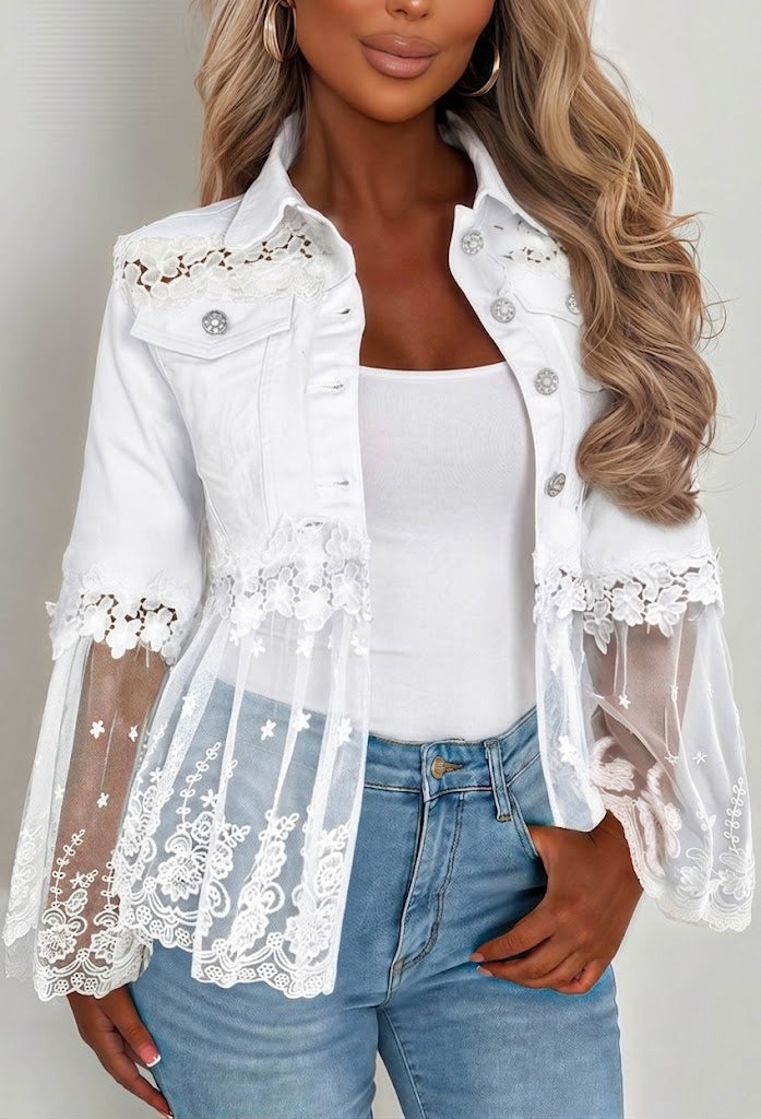 Antonia | Jeansjacke Damen Leoparden-Print Lang Druckknöpfe
