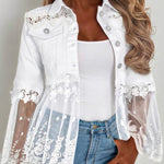 Antonia | Jeansjacke Damen Leoparden-Print Lang Druckknöpfe