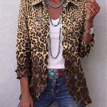 Antonia | Jeansjacke Damen Leoparden-Print Lang Druckknöpfe