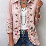 Antonia | Jeansjacke Damen Leoparden-Print Lang Druckknöpfe