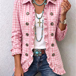 Antonia | Jeansjacke Damen Leoparden-Print Lang Druckknöpfe