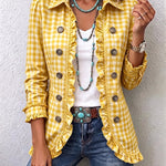Antonia | Jeansjacke Damen Leoparden-Print Lang Druckknöpfe