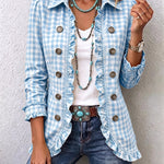 Antonia | Jeansjacke Damen Leoparden-Print Lang Druckknöpfe