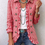 Antonia | Jeansjacke Damen Leoparden-Print Lang Druckknöpfe