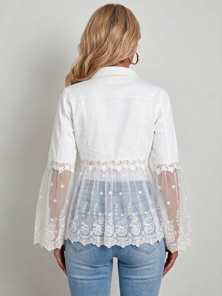 Antonia | Jeansjacke Damen Leoparden-Print Lang Druckknöpfe