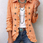 Antonia | Jeansjacke Damen Leoparden-Print Lang Druckknöpfe