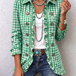 Antonia | Jeansjacke Damen Leoparden-Print Lang Druckknöpfe