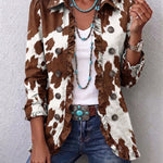 Antonia | Jeansjacke Damen Leoparden-Print Lang Druckknöpfe