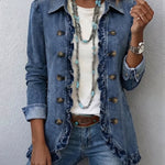 Antonia | Jeansjacke Damen Leoparden-Print Lang Druckknöpfe