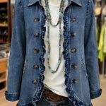 Antonia | Jeansjacke Damen Leoparden-Print Lang Druckknöpfe