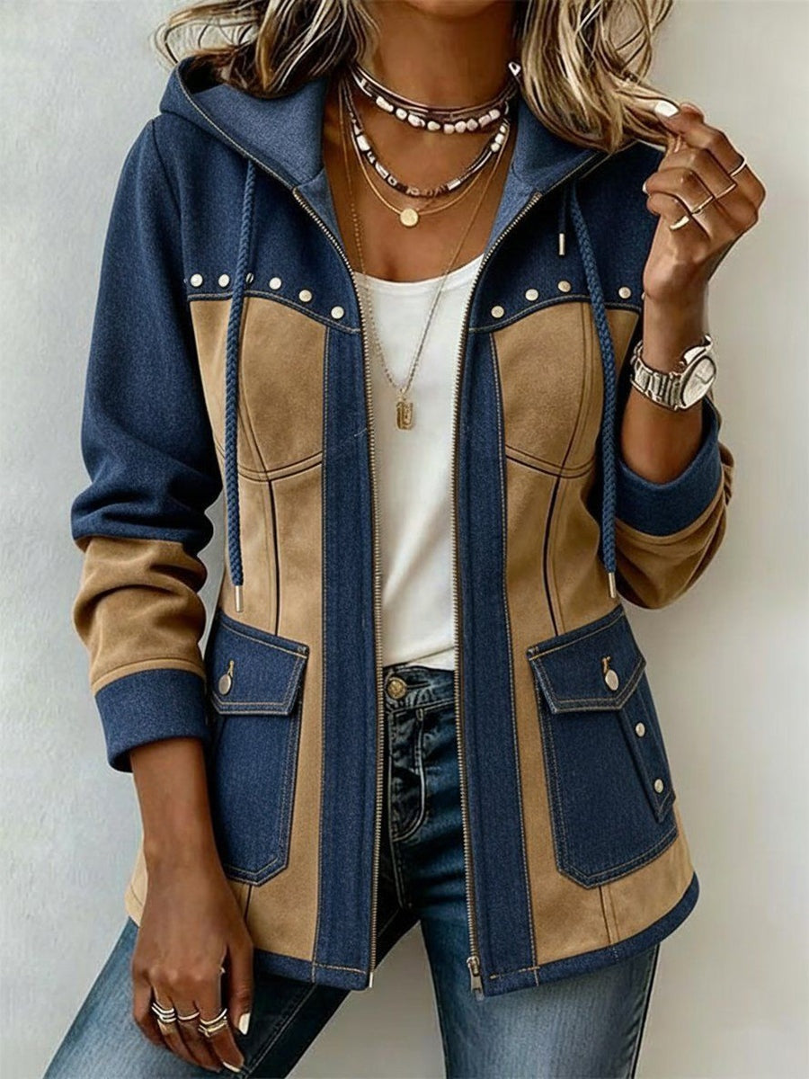 Antonia | Jeansjacke Damen Leoparden-Print Lang Druckknöpfe