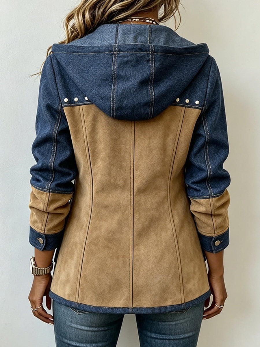 Antonia | Jeansjacke Damen Leoparden-Print Lang Druckknöpfe