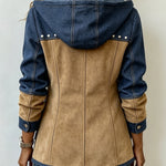 Antonia | Jeansjacke Damen Leoparden-Print Lang Druckknöpfe