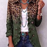 Antonia | Jeansjacke Damen Leoparden-Print Lang Druckknöpfe