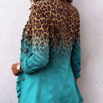 Antonia | Jeansjacke Damen Leoparden-Print Lang Druckknöpfe