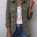 Antonia | Jeansjacke Damen Leoparden-Print Lang Druckknöpfe