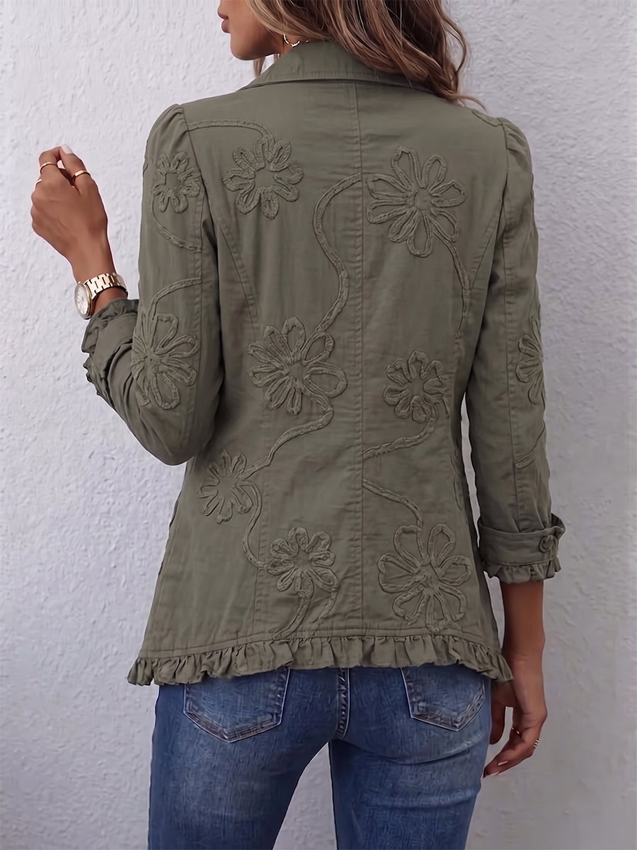 Antonia | Jeansjacke Damen Leoparden-Print Lang Druckknöpfe