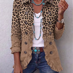 Antonia | Jeansjacke Damen Leoparden-Print Lang Druckknöpfe